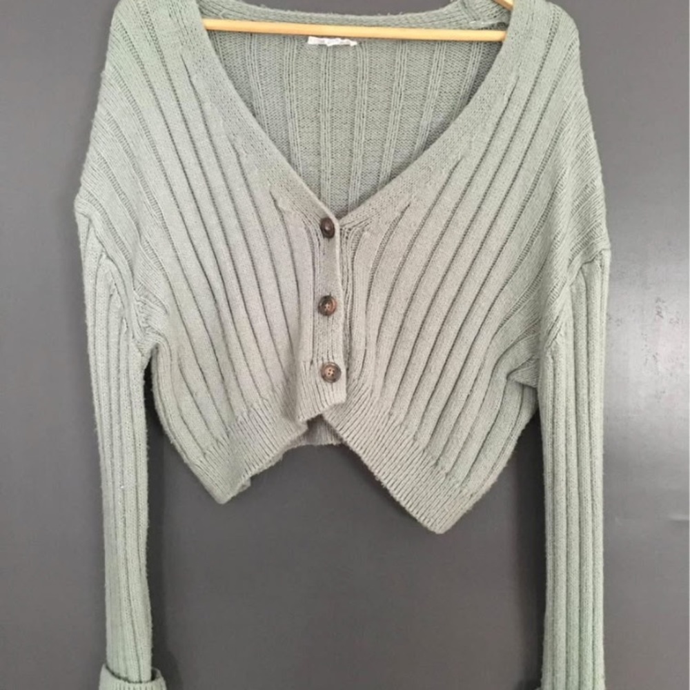Garage Green Cropped Cardigan Sweater